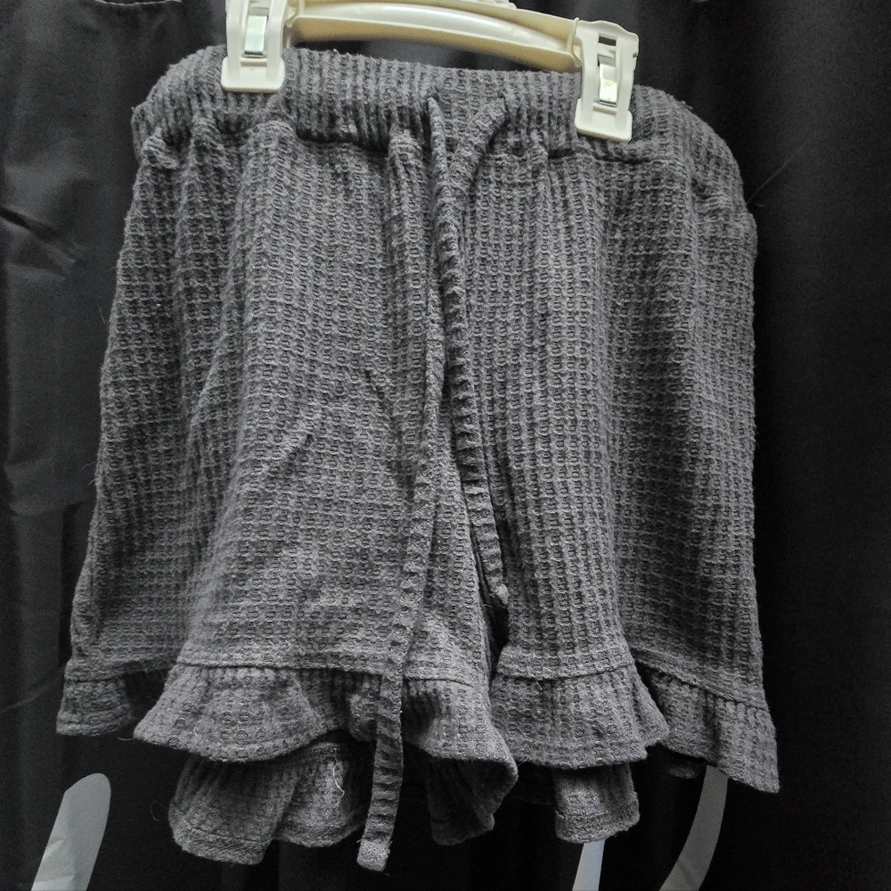 Gray Waffle Knit Ruffle Shorts